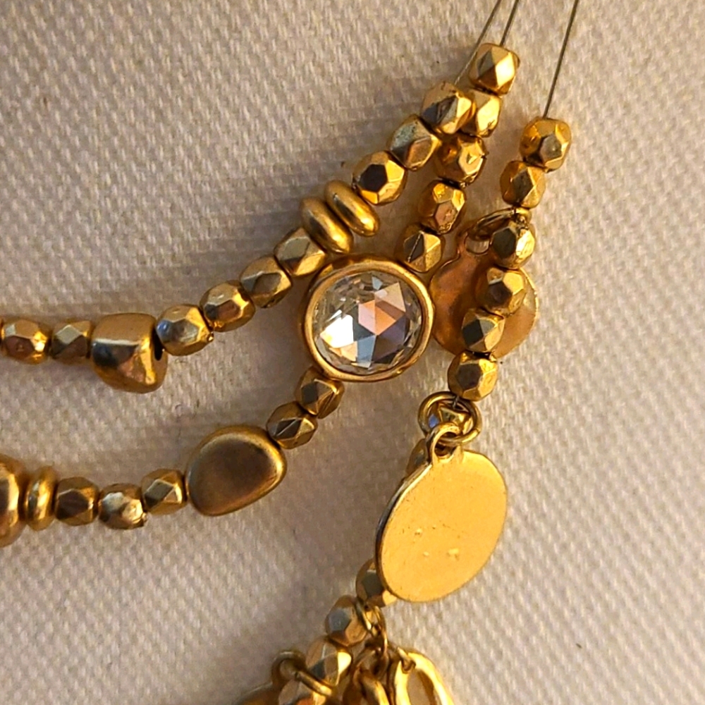 Chico's Gold Drop Necklace w Beads & Rhinestones - Picture 3 of 6